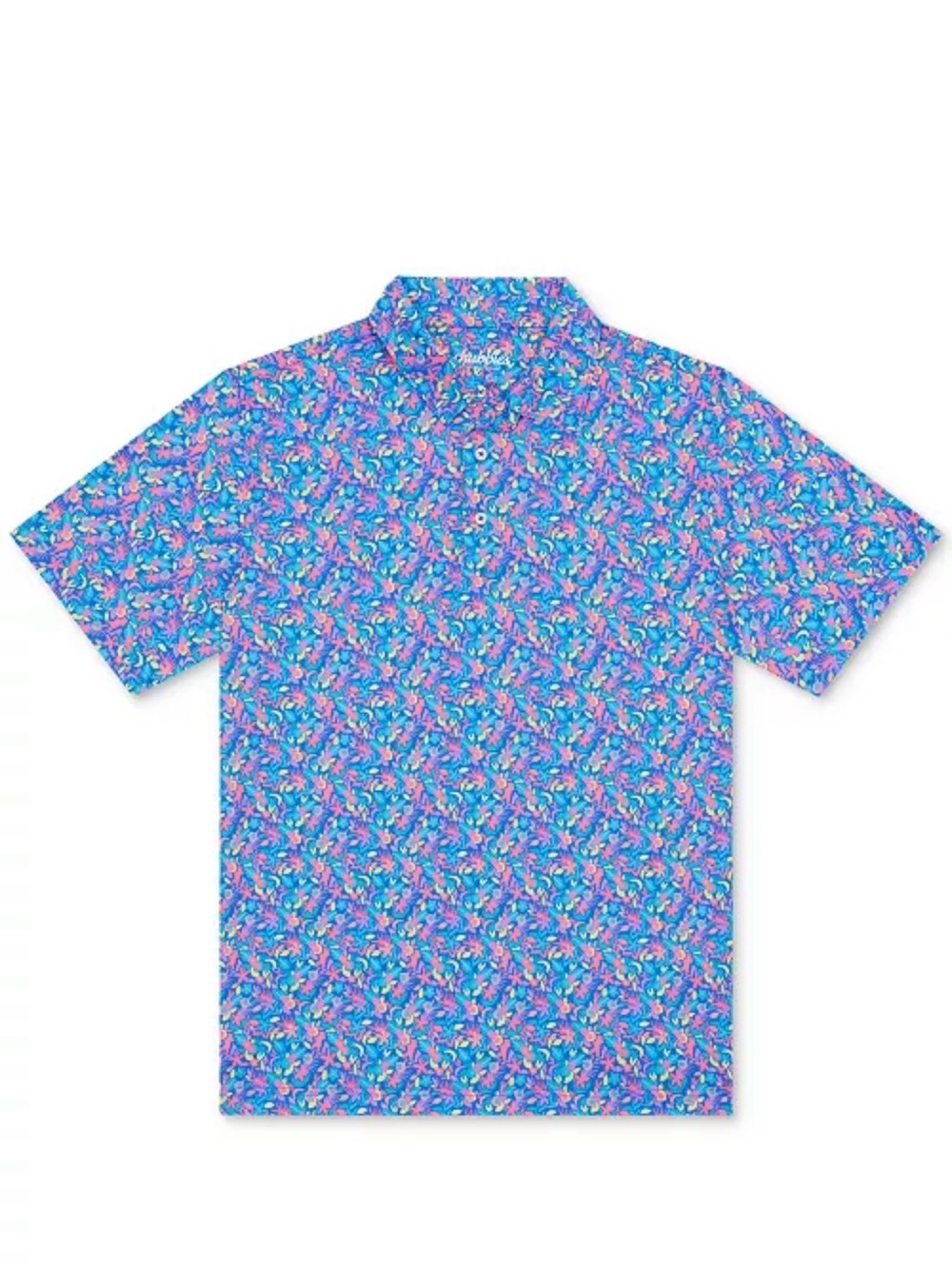 Chubbies The Spade Performance Polo Blue Pink Yellow Turquoise Floral Small